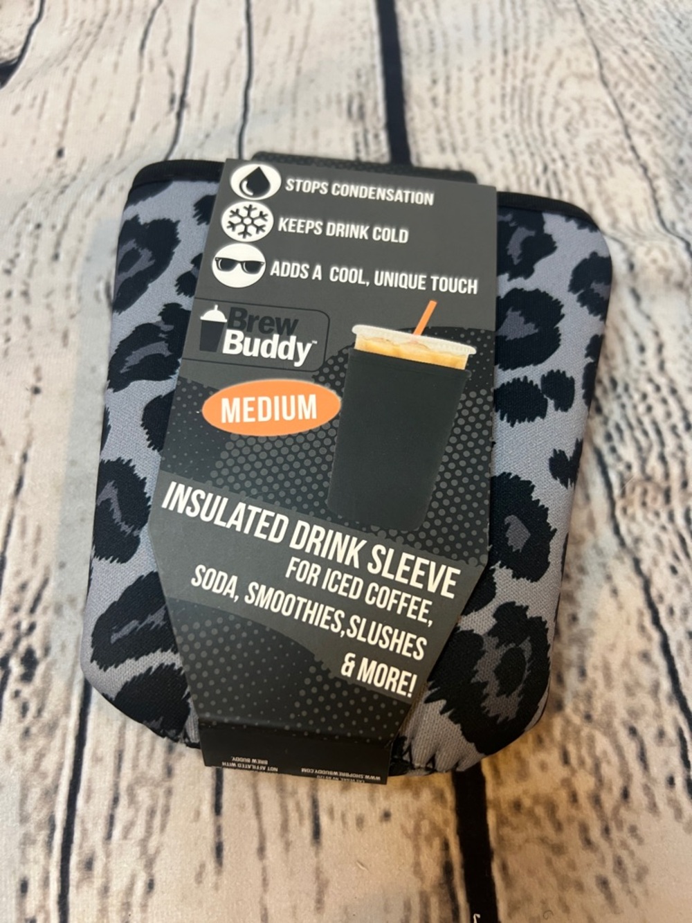 Black and Gray Leopard Insulated Drink Sleeve